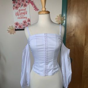 Bebe White Corset Off The Shoulder Baby Doll Top